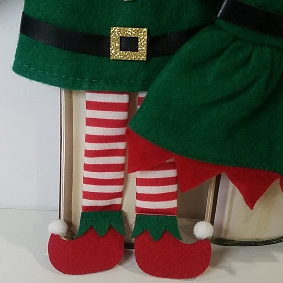 Wine Bottle Cover Christmas Elves Boy Girl Set of 2 Gift Bag Cloth Holiday - Picture 4 of 5